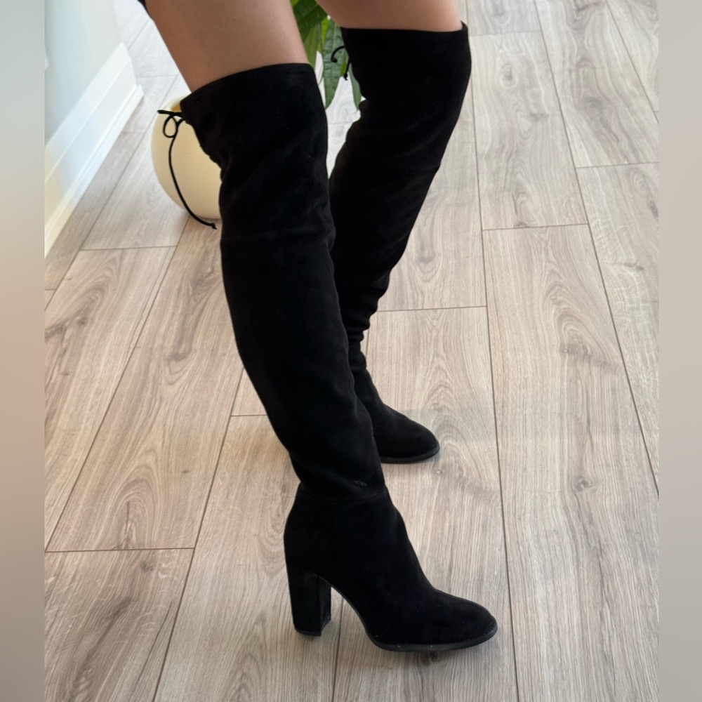 VINCE CAMUTO Thigh High Suede Block Hill Boots